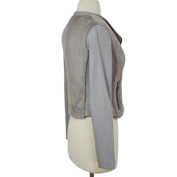 Armani Exchange Faux Fur & Leather Moto Jacket in Taupe Gray Womens Size XS - Picture 8 of 12